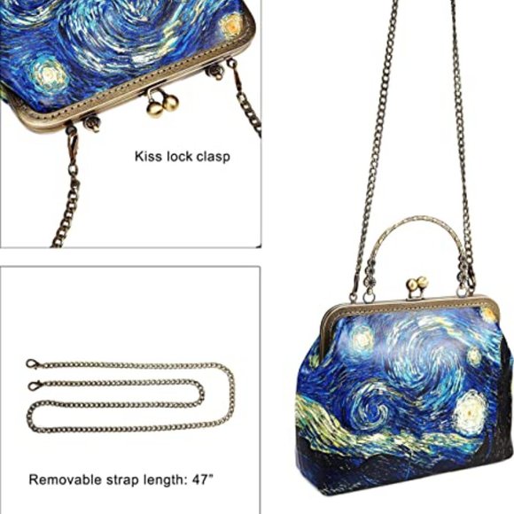 NEW! Rejolly Women Vintage Kiss Lock Top Handle Handbag Evening Purse Crossbody - Picture 6 of 6
